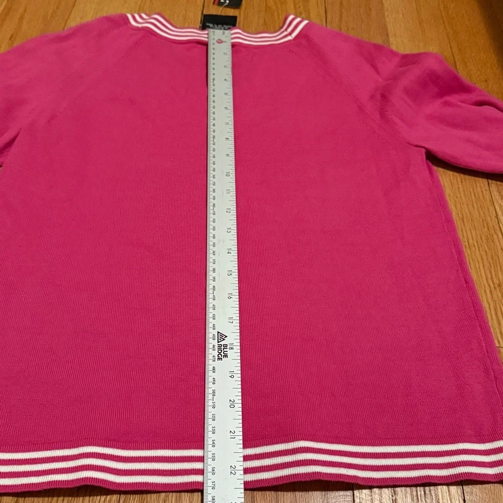 Polo by Ralph Lauren V-Neck Sweater Pink, White Stripes 100% Cotton Tenniscore - Picture 7 of 8
